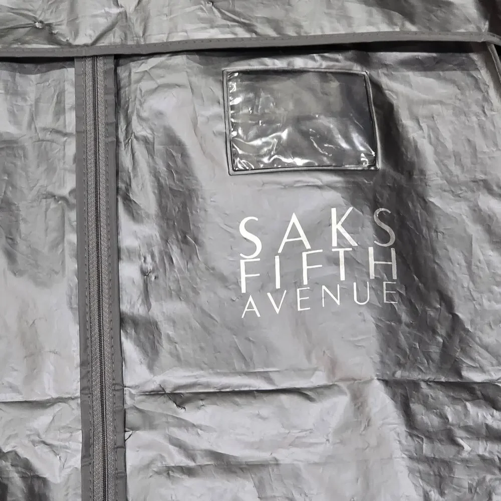 Saks Fifth Avenue Gray Plastic Garment Clothes Zip Fold Up Storage Bag
